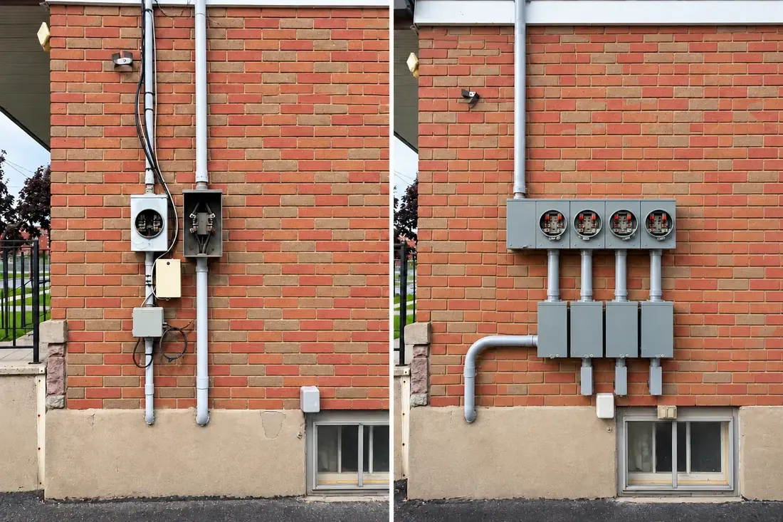 Electrical service changeover for a duplex converted to a fourplex